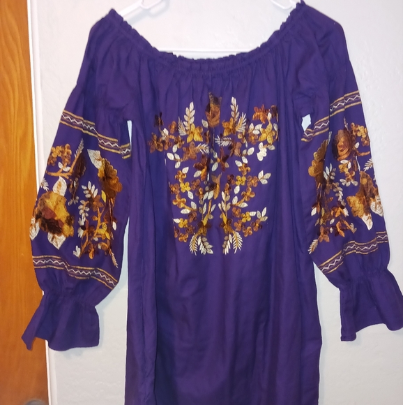 Free People Dresses & Skirts - Free People Dress Purple Embroidered Women's Fleur du Jour Off Shoulder sz Small